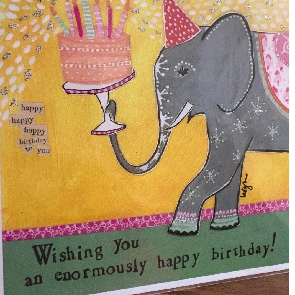 2 Curly Girl Design‎ Happy Birthday Cards New Cute Animal Elephant Peacock Blank